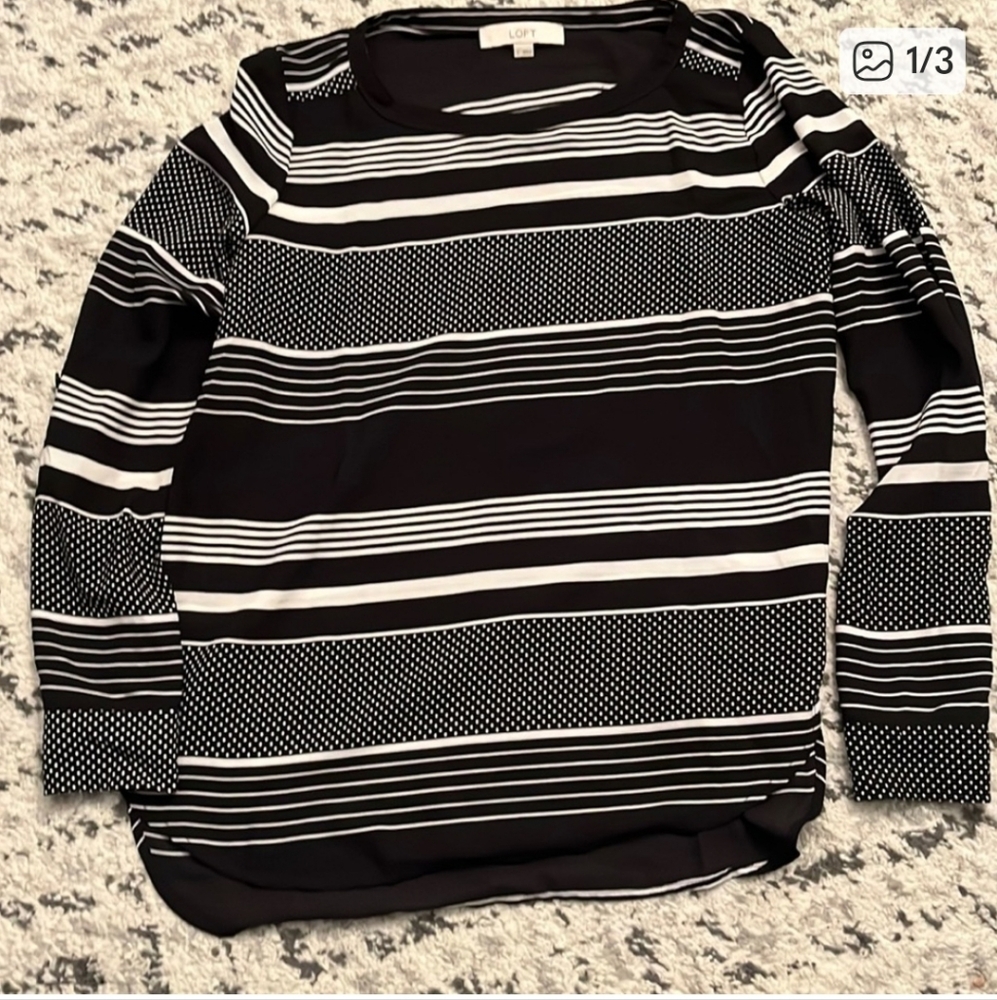 LOFT Black and White Striped Blouse